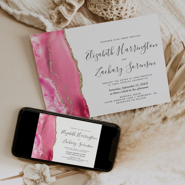 Convite de Casamento em Ágata com Ouro Rosa Modern (Criador carregado)