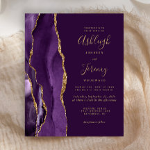Convite de Casamento em Ágata Dourada e Roxo Fundo