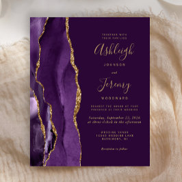 Convite de Casamento em Ágata Dourada e Roxo Fundo