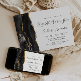 Convite de Casamento em Ágata Dourada Preta Modern