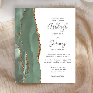 Convite de Casamento em Ágata Dourada Verde Sage c