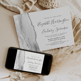 Convite de Casamento em Ágata Prata Cinza Branco M