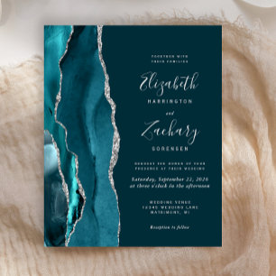 Convite de Casamento em Ágata Prata com Azul Turqu