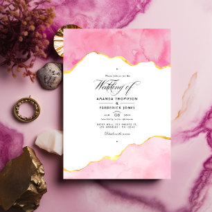 Convite de Casamento em Ágata Rosa e Dourado