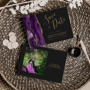 Convite de casamento em Ágata Roxa Dourada Save th