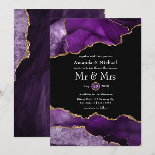 Convite de Casamento em Ágata Roxo e Dourado