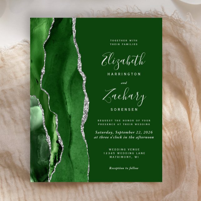 Convite de Casamento em Ágata Verde Caçador Prata  (Criador carregado)