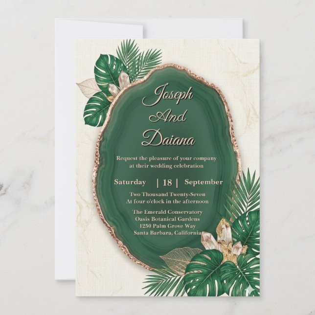 Convite de Casamento em Ágata Verde Esmeralda (Frente)