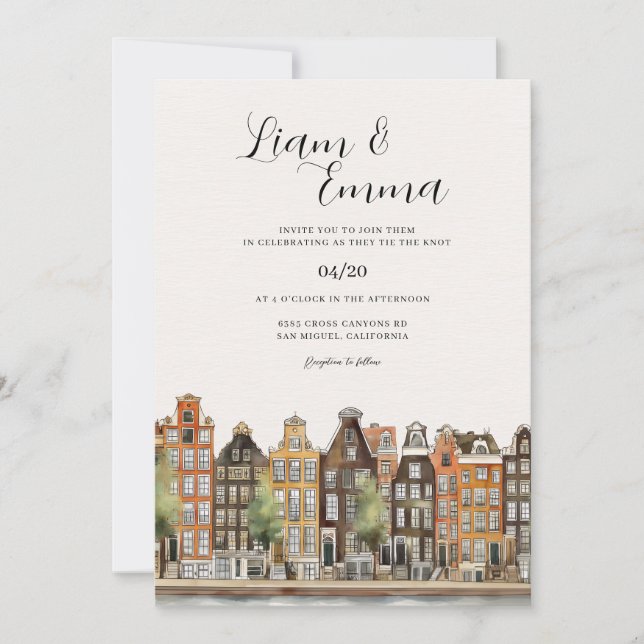 Convite de Casamento em Amsterdã Holanda Países Ba (Frente)