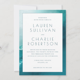 Convite de Casamento em Aquarela Azul Elegante