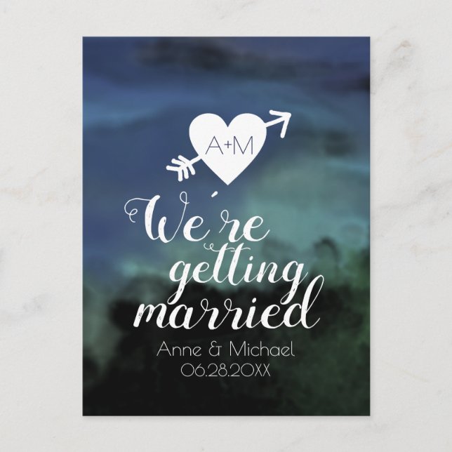 convite de casamento em aquarela azul SAVE THE DAT (Frente)