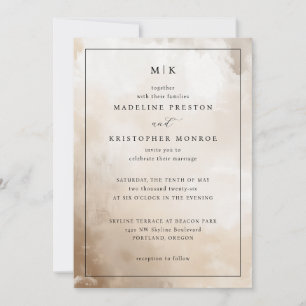 Convite de Casamento em Aquarela Bege Elegante