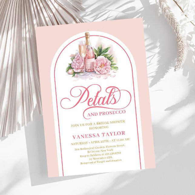 Convite de casamento em aquarela com pétalas e pro (Trendy petals and prosecco watercolor bridal card)