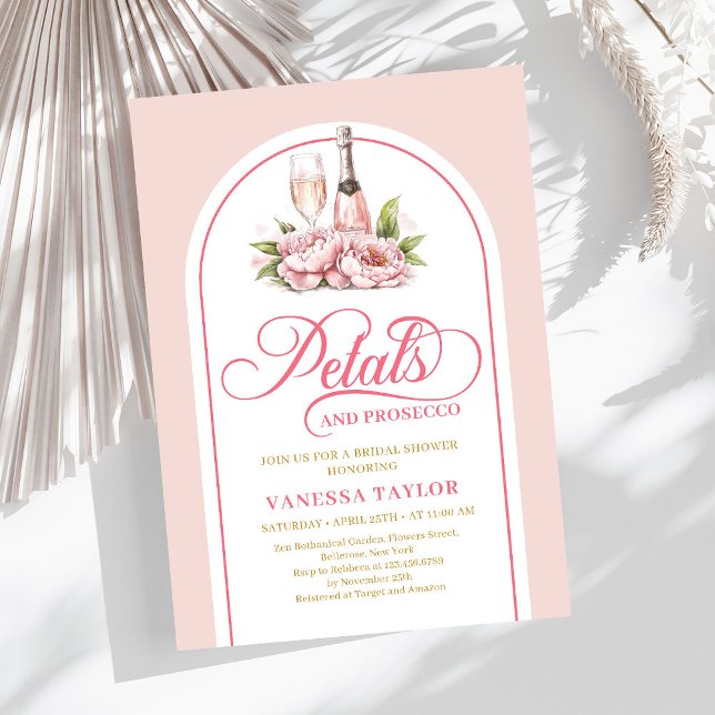 Convite de casamento em aquarela com pétalas elega (Stylish petals and prosecco watercolor bridal card)