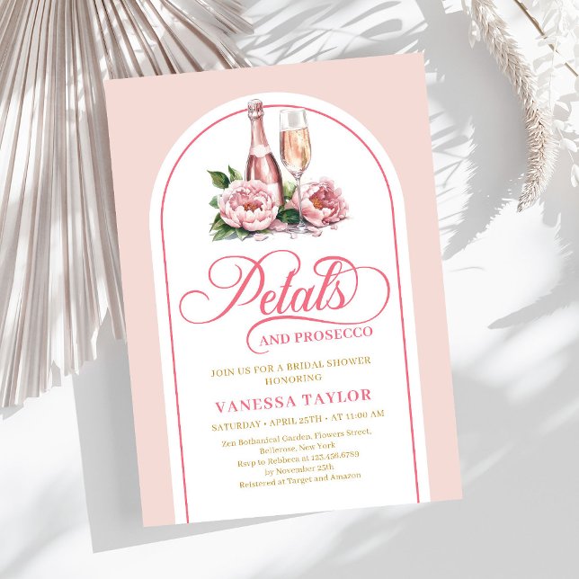 Convite de casamento em aquarela com pétalas moder (Modern petals and prosecco watercolor bridal card)