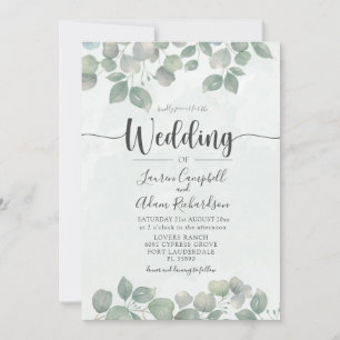 Convite de casamento em aquarela de eucalipto em v