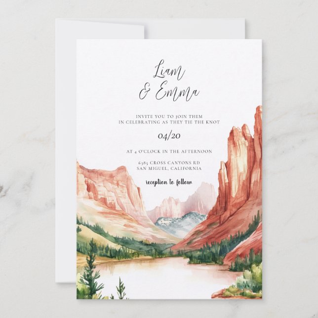 Convite de Casamento em Aquarela de Utah (Frente)