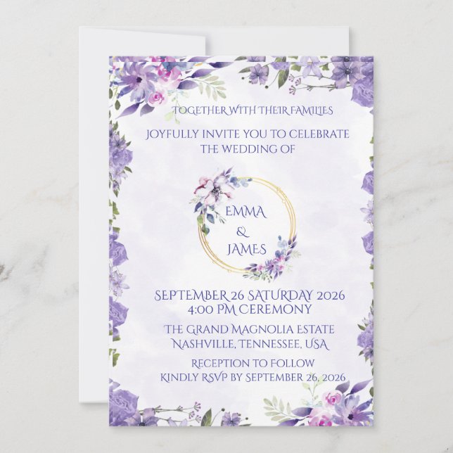 Convite de Casamento em Aquarela Elegante (Frente)