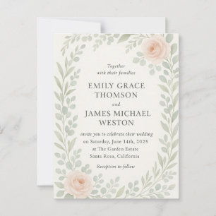 Convite de Casamento em Aquarela Elegante com Elem