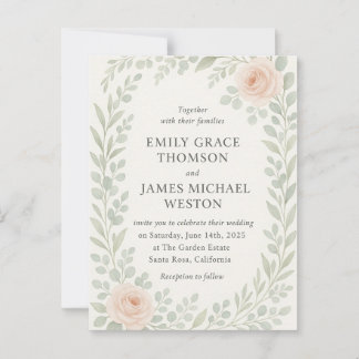 Convite de Casamento em Aquarela Elegante com Elem