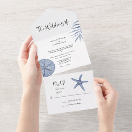 Convite de Casamento em Aquarela Náutica Azul Tudo