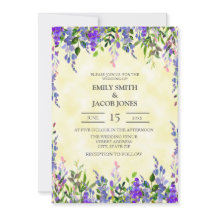 Convite de Casamento em Aquarela Roxo sobre Amarel