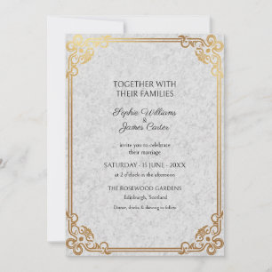 Convite de Casamento em Arte Deco Dourado Mármore 