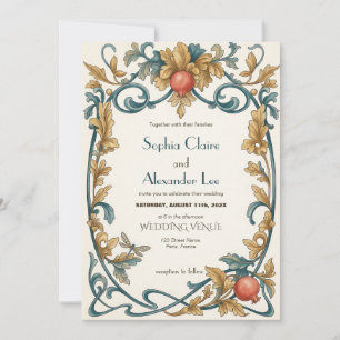 Convite de Casamento em Arte Nova Azul Real e Dour