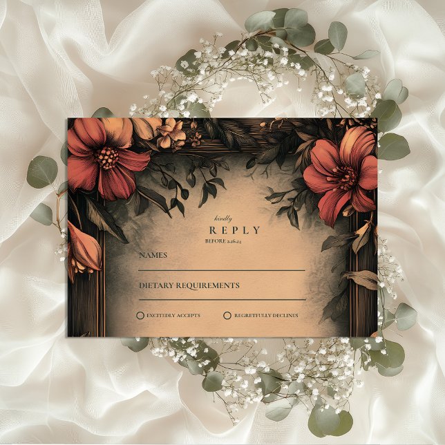 Convite de Casamento em Arte Nova com Floral Escur (Criador carregado)