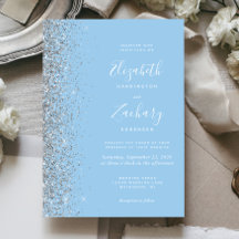 Convite de Casamento em Azul Bebê Pastel com Brilh
