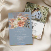 Convite de Casamento em Azul Empoeirado com Pêsseg