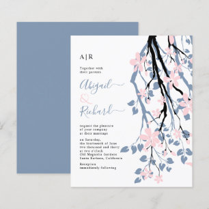 Convite de casamento em azul empoeirado e floral c