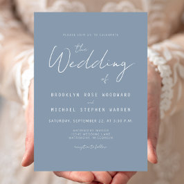 Convite de Casamento em Azul Poeira Minimal Modern