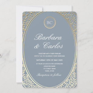 Convite de Casamento em Azul Poeirento Barroco Dou