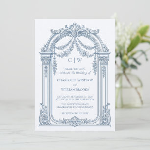 Convite de Casamento em Azul Poeirento com Arco Ba