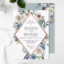 Convite de Casamento em Azul Poeirento com Florais