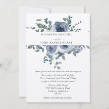 Convite de Casamento em Azul Poeirento Floral e Ci