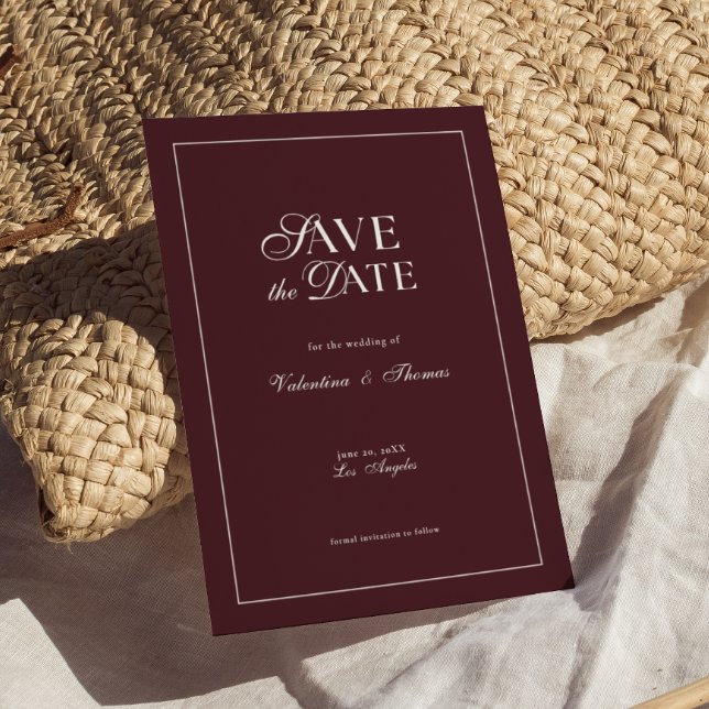 Convite de Casamento em Borgonha Moderno Save the  (Criador carregado)