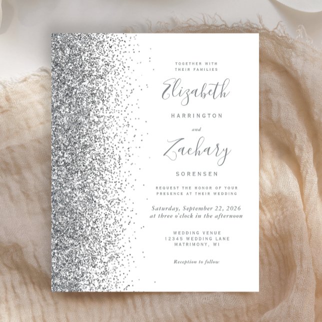 Convite de Casamento em Branco com Brilho Prata Or (Criador carregado)