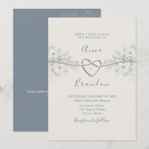 Convite de Casamento em Caligrafia Azul Empoeirado