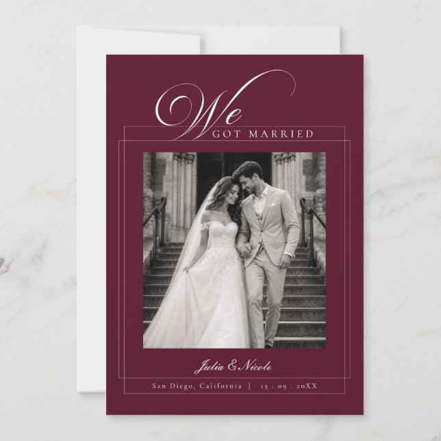 Convite de Casamento em Caligrafia Borgonha Marfim (Verso)