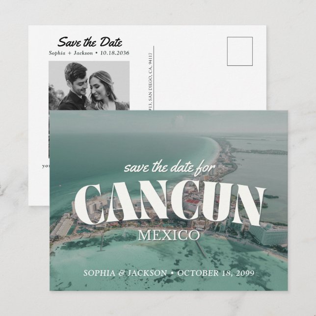 Convite de casamento em Cancun Save the Date Cartã (Frente/Verso)