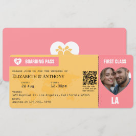 Convite de Casamento em Cartão de Embarque Rosa Pô