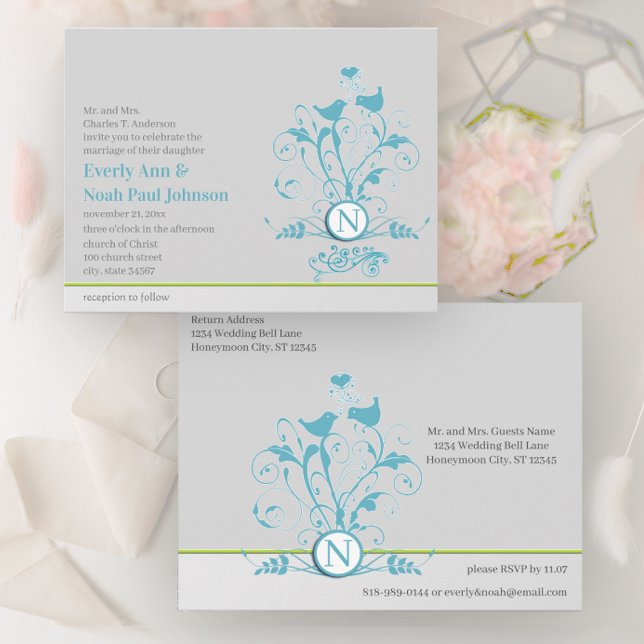 Convite de Casamento em Cartão Postal Aqua Azul Pá (Criador carregado)