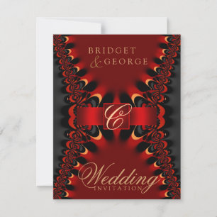Convite de Casamento em Cetim Gótico Vermelho+Pret
