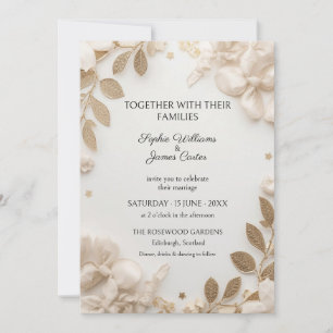 Convite de Casamento em Champagne Dourado com Flor