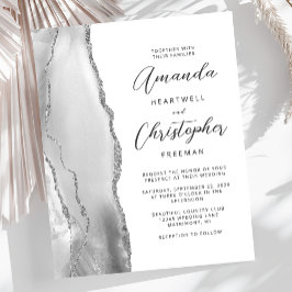 Convite de Casamento em Cinza Branco Prata Ágata E