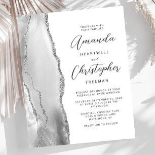 Convite de Casamento em Cinza Branco Prata Ágata E