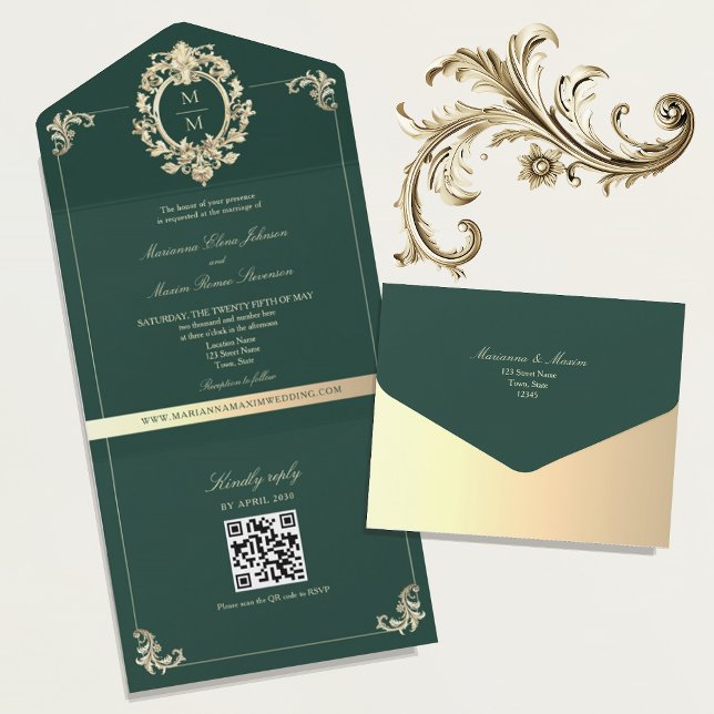 Convite de Casamento em Código QR Barroco Dourado  (Criador carregado)