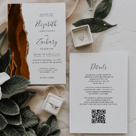 Convite de casamento em código QR dourado com Ágat